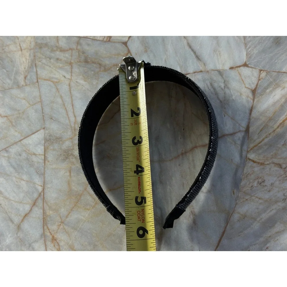 Gunmetal Beaded Headband Metallic Black Bugle Bead Hair Accessory Hand Beaded